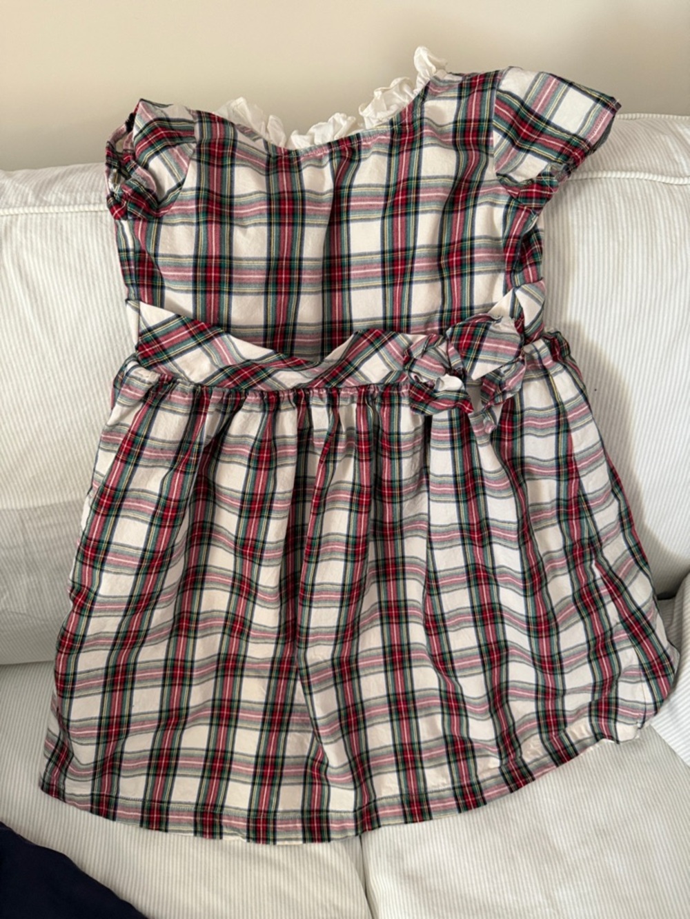 Girls' Red & Green Plaid Casual Dress with Ruffle Collar